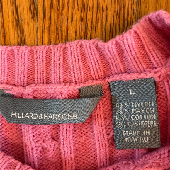 Hillard & Hanson Pink Cable Knit Cashmere Blend Sweater - size large - Picture 2 of 5